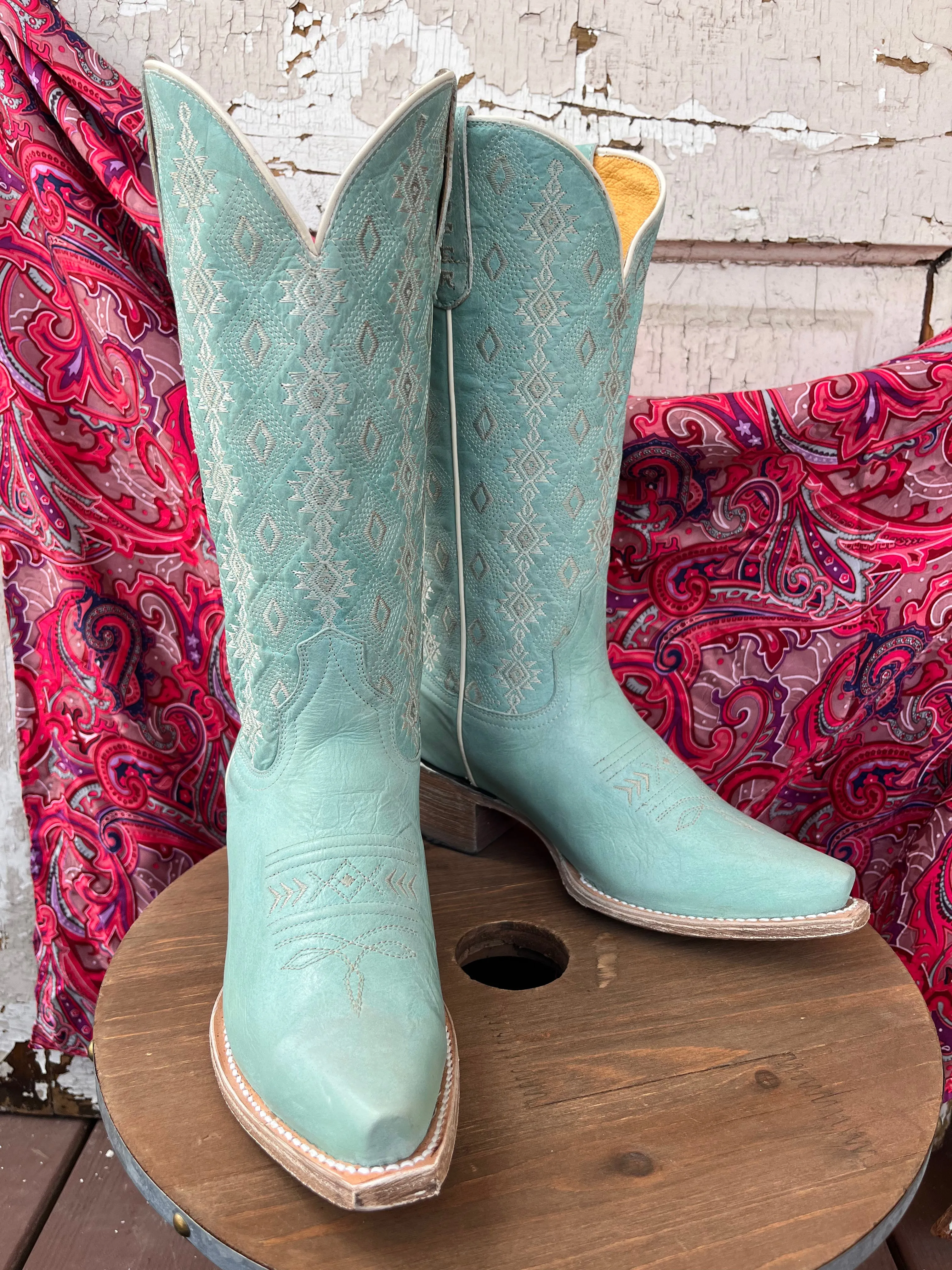 Roper Women's Anika Light Blue Turquoise Aztec Embroidered Snip Toe Cowgirl Boots 7619-8586
