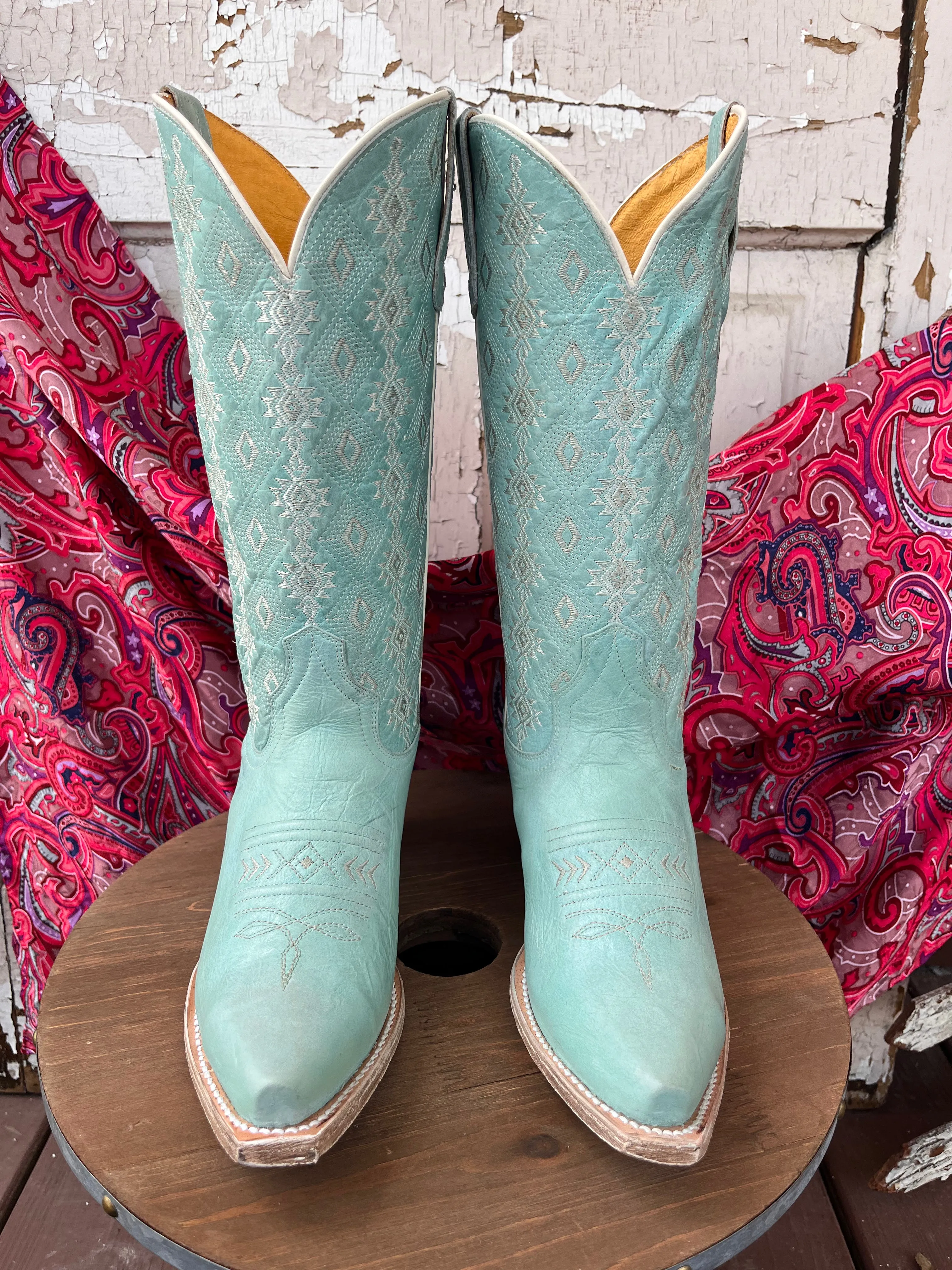 Roper Women's Anika Light Blue Turquoise Aztec Embroidered Snip Toe Cowgirl Boots 7619-8586