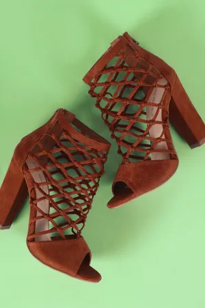 Shoe Republic LA Suede Knotted Caged Chunky Heel