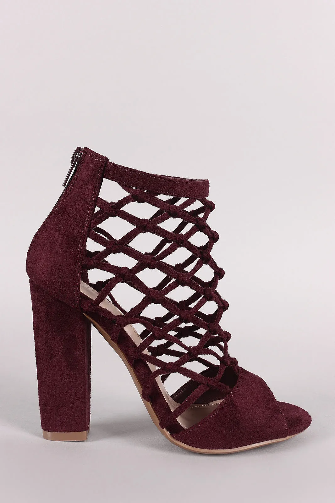 Shoe Republic LA Suede Knotted Caged Chunky Heel