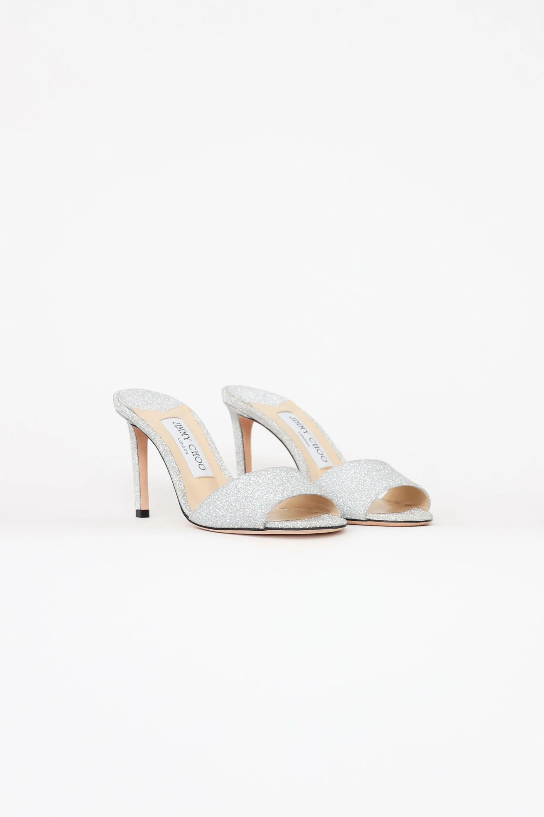 Silver Glitter Peep Toe Mules