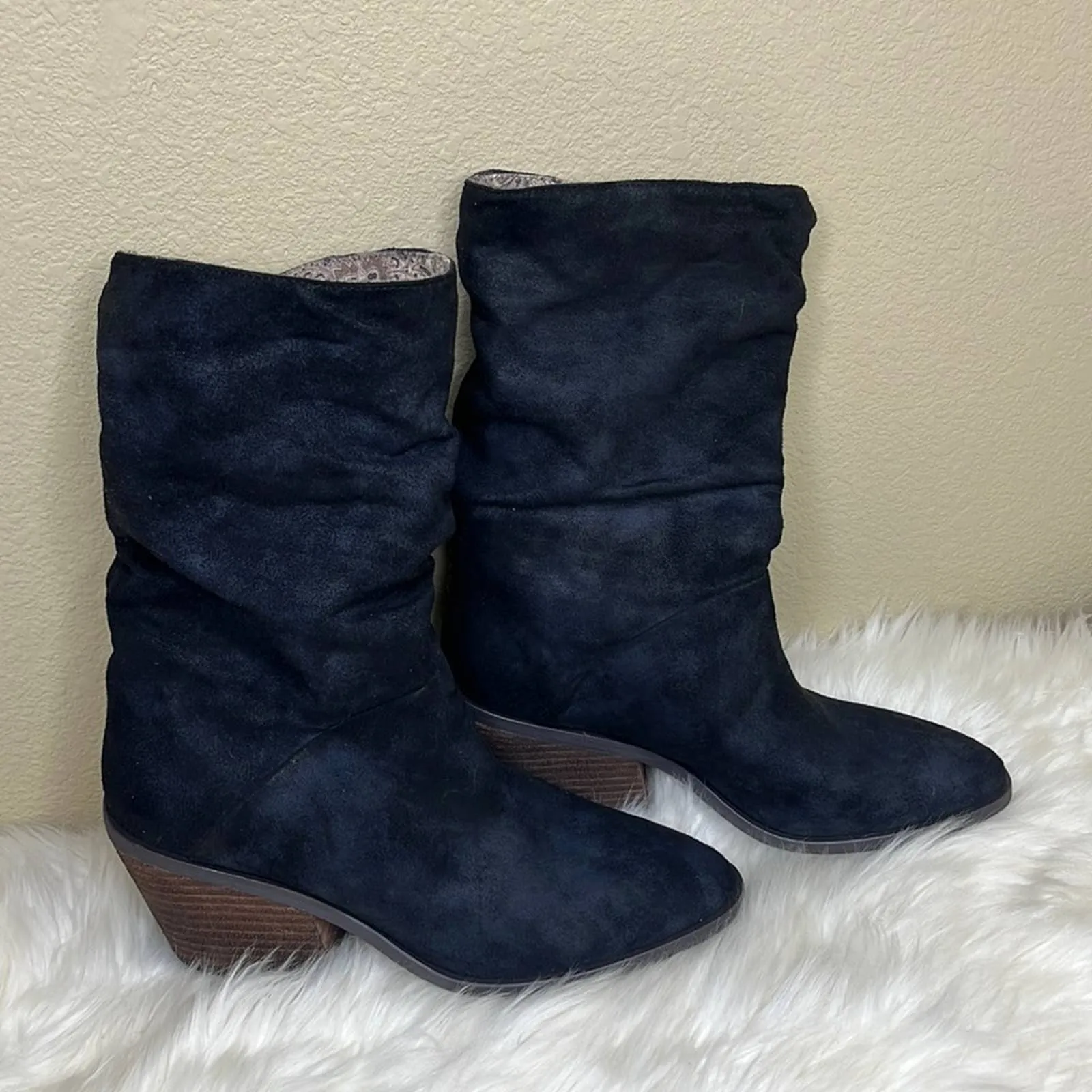 Sz 7.5 Anthropologie Band Of Gypsies Black Crash Slouchy Western Almond Toe Boots Shoe