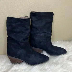 Sz 7.5 Anthropologie Band Of Gypsies Black Crash Slouchy Western Almond Toe Boots Shoe