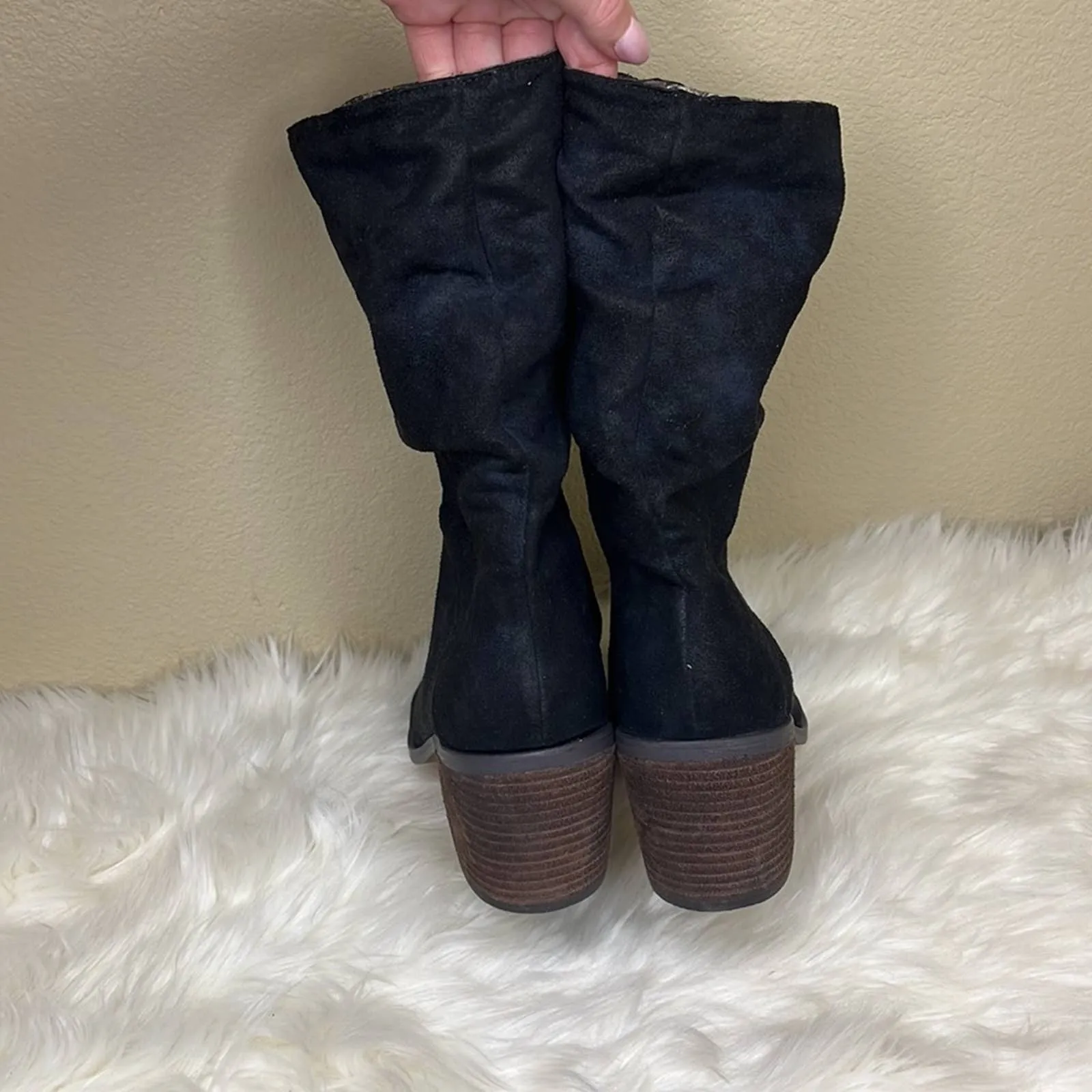 Sz 7.5 Anthropologie Band Of Gypsies Black Crash Slouchy Western Almond Toe Boots Shoe