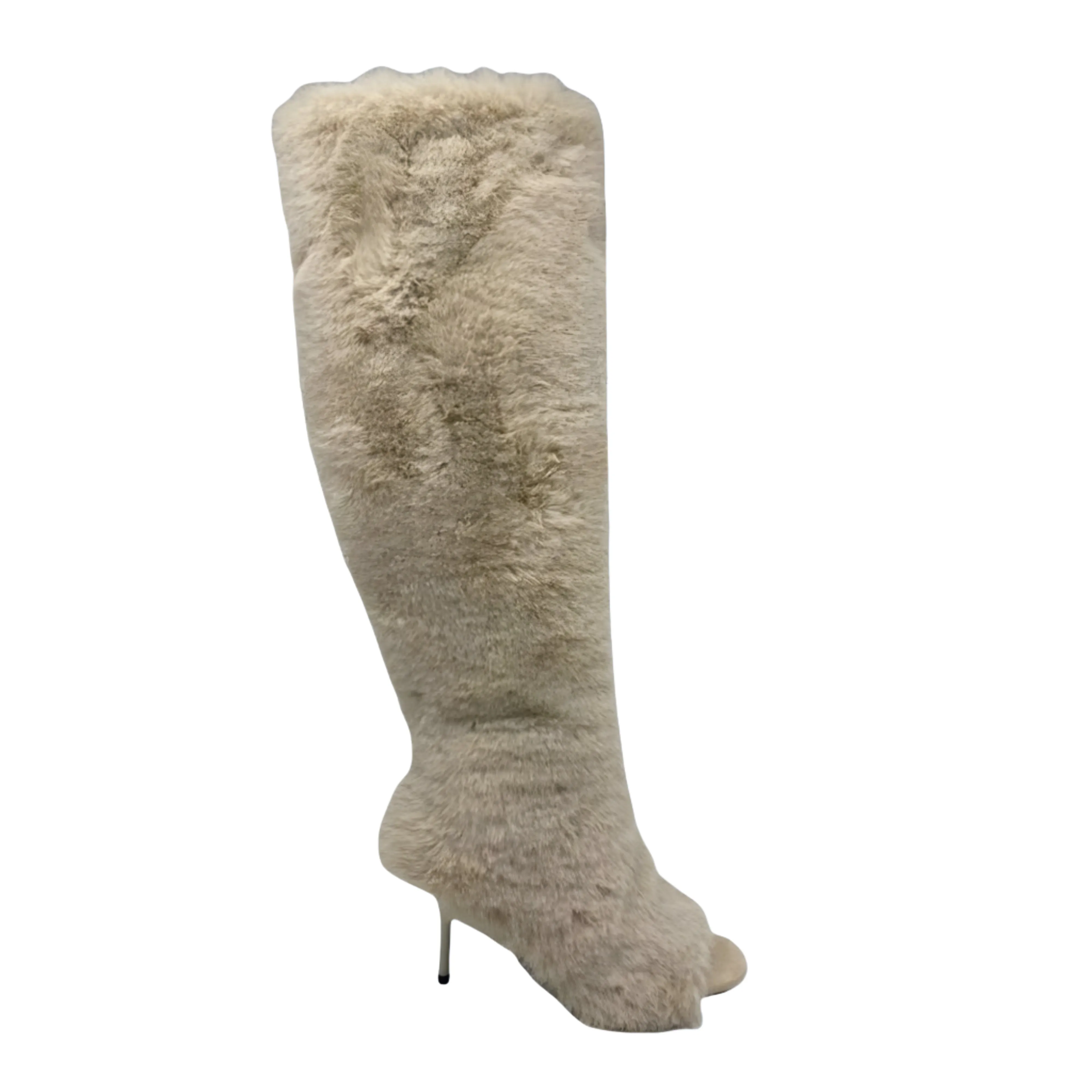 TEEK - Beige Fur Peep Toe Boots