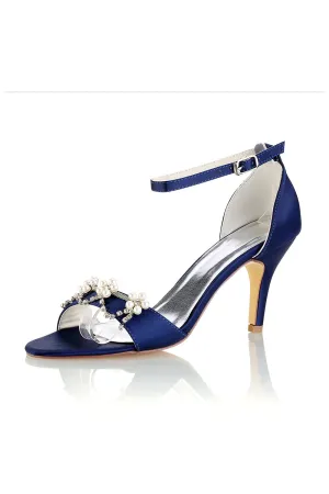 Wedding Shoes Sandals Pump Stiletto Heel Satin With Buckle And Imitation Pearl