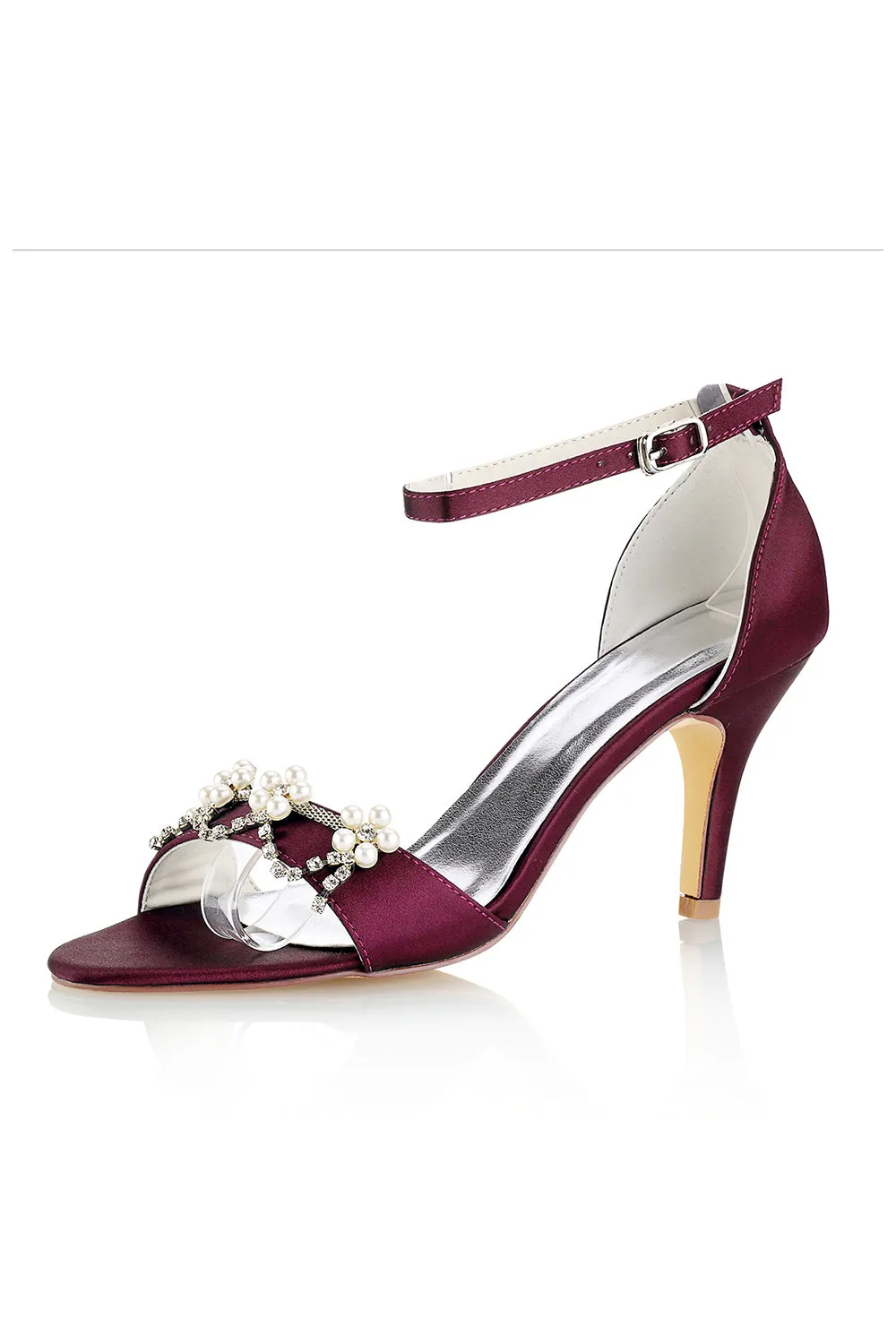 Wedding Shoes Sandals Pump Stiletto Heel Satin With Buckle And Imitation Pearl
