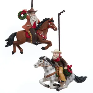 Western Cowboy Santa Riding Horse Ornaments, 2 Assorted