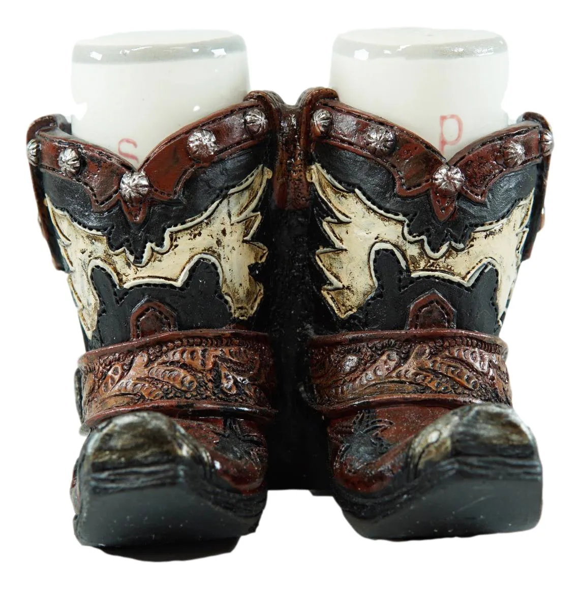 Western Fancy Pair of Cowboy Boots With Spur Salt And Pepper Shakers Holder Set