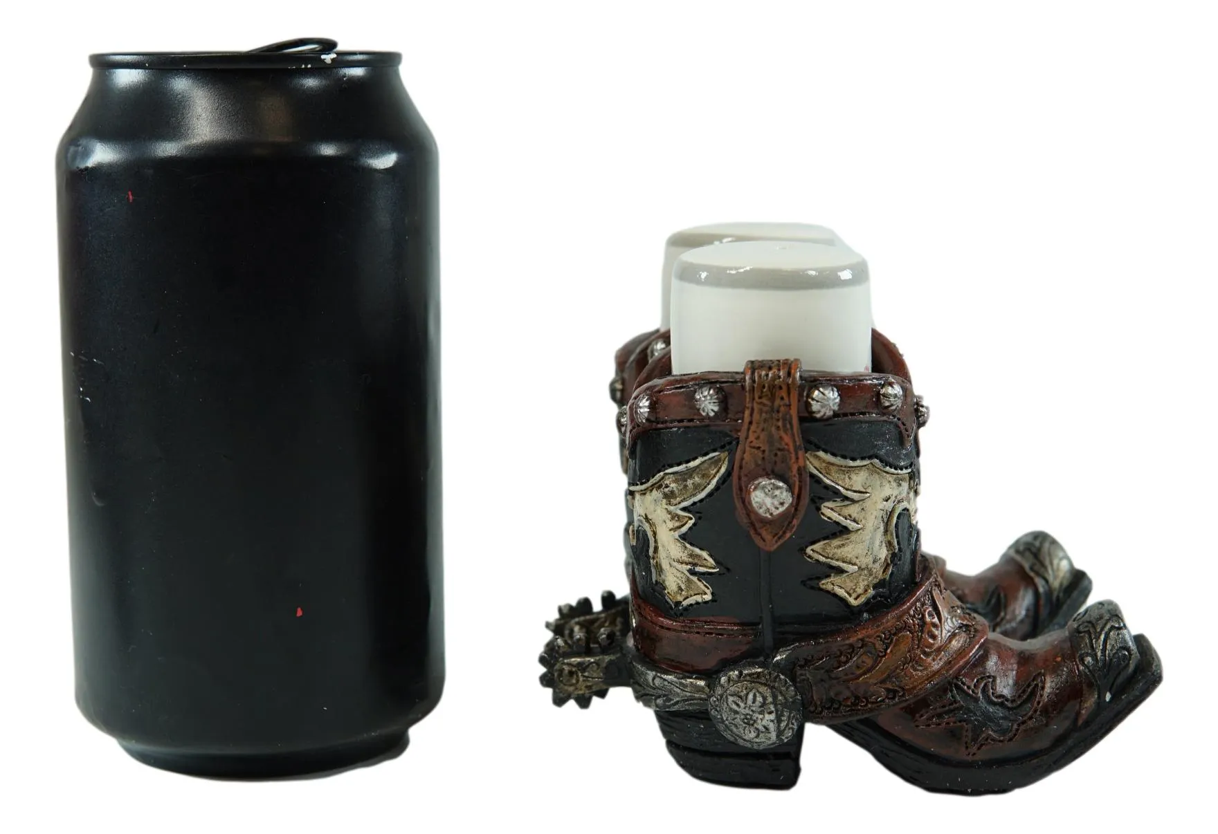 Western Fancy Pair of Cowboy Boots With Spur Salt And Pepper Shakers Holder Set