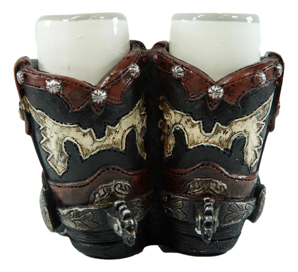 Western Fancy Pair of Cowboy Boots With Spur Salt And Pepper Shakers Holder Set