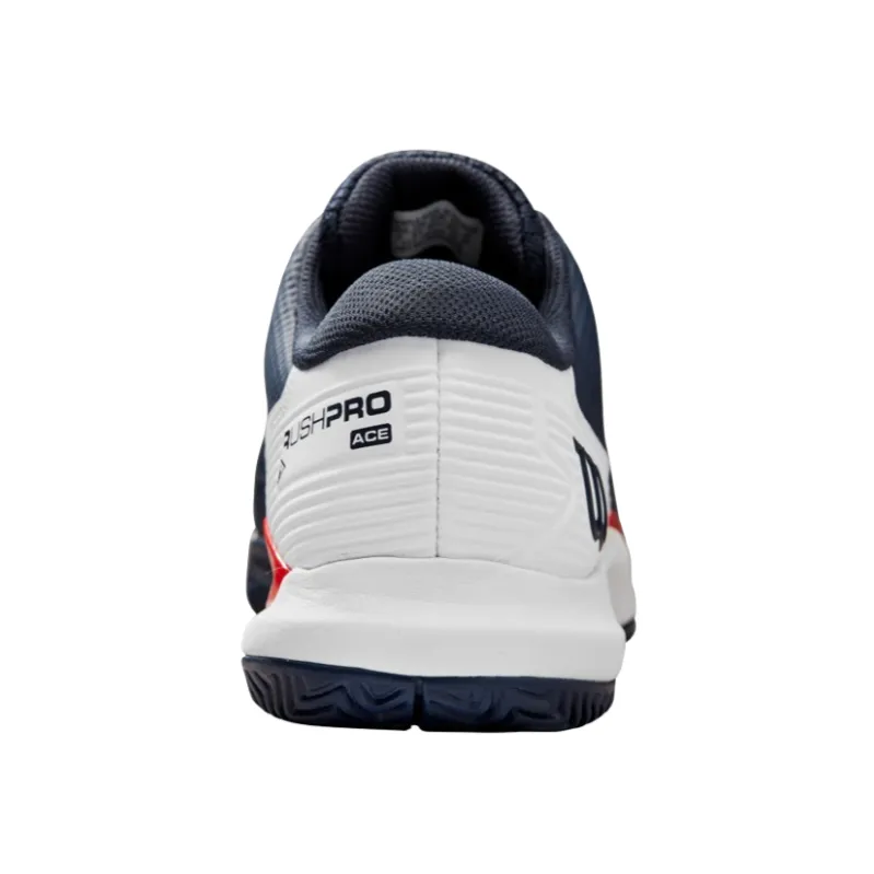 Wilson Rush Pro Ace Navy Blaze, White, and Infrared Men's Tennis Shoes