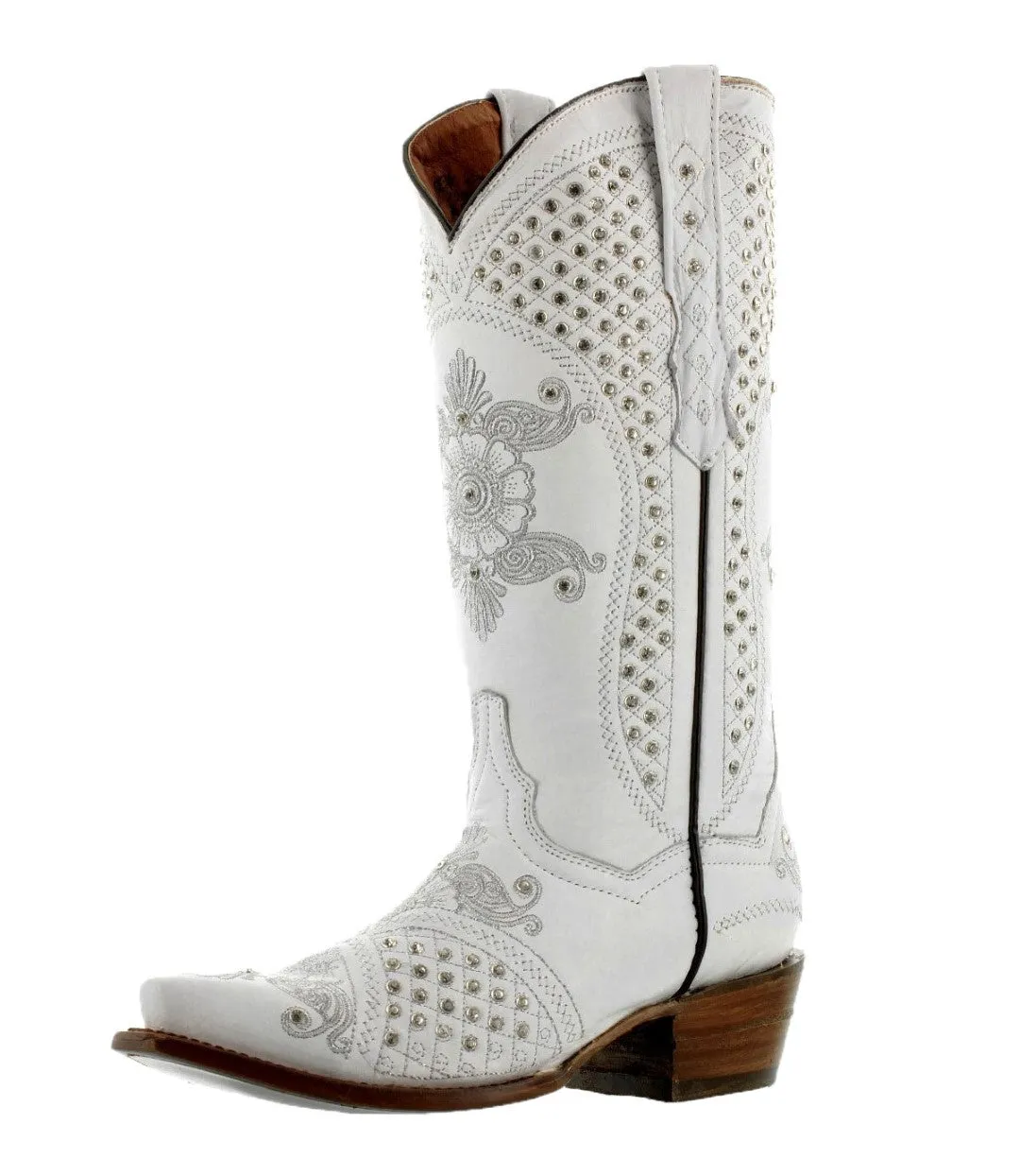 Womens Marfil White Wedding Cowboy Boots Rhinestones - Snip Toe
