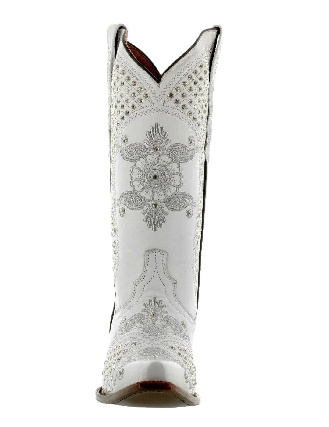 Womens Marfil White Wedding Cowboy Boots Rhinestones - Snip Toe