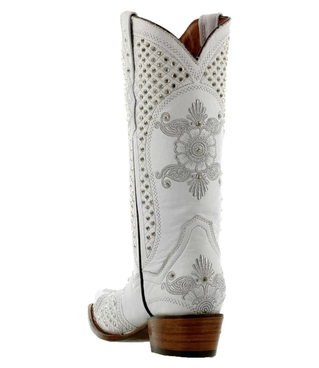 Womens Marfil White Wedding Cowboy Boots Rhinestones - Snip Toe